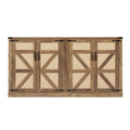 65 Inch Rustic Oak Color Faux Rattan Sideboard, Barn Door Rustic Style Sideboard, Living Room, Entryway, Bedroom, Dining Room Four Door Storage Cabinet Oak Particle Board Mdf