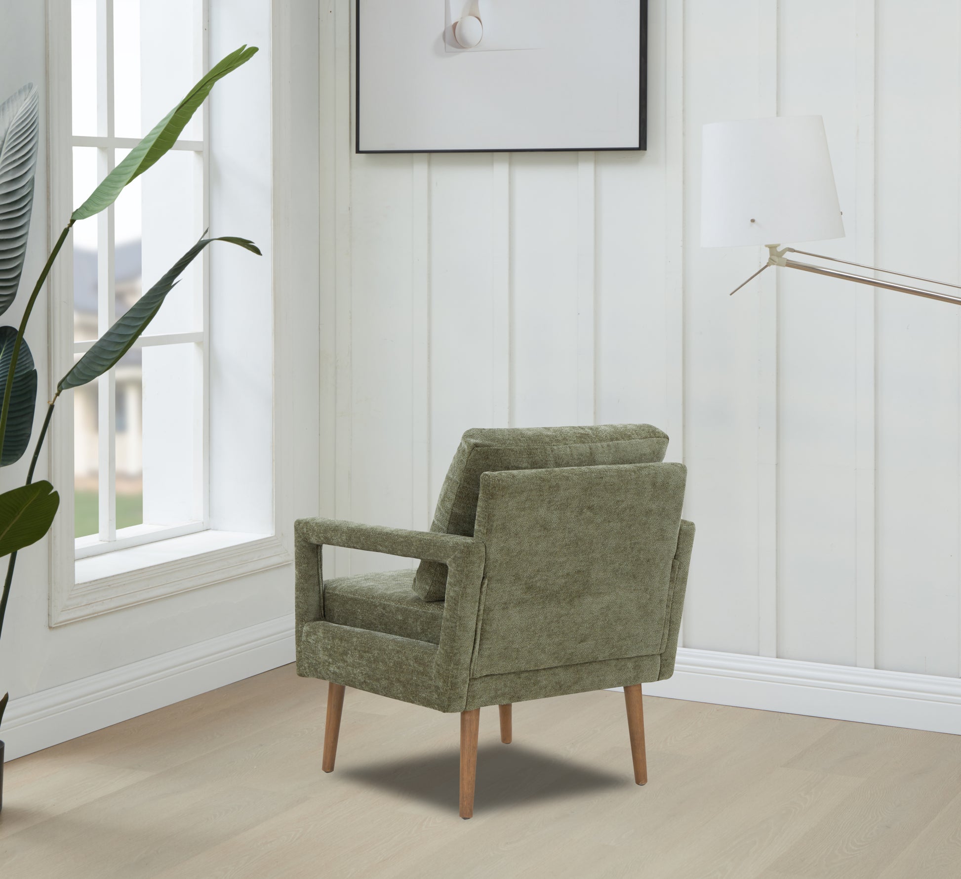 Mid Century Armchairaccent Chair With Chenille Armrest & Soft Cushion For Living Room, Bedroom, Home Office, Study, Forest Green Green Foam Wood Fabric