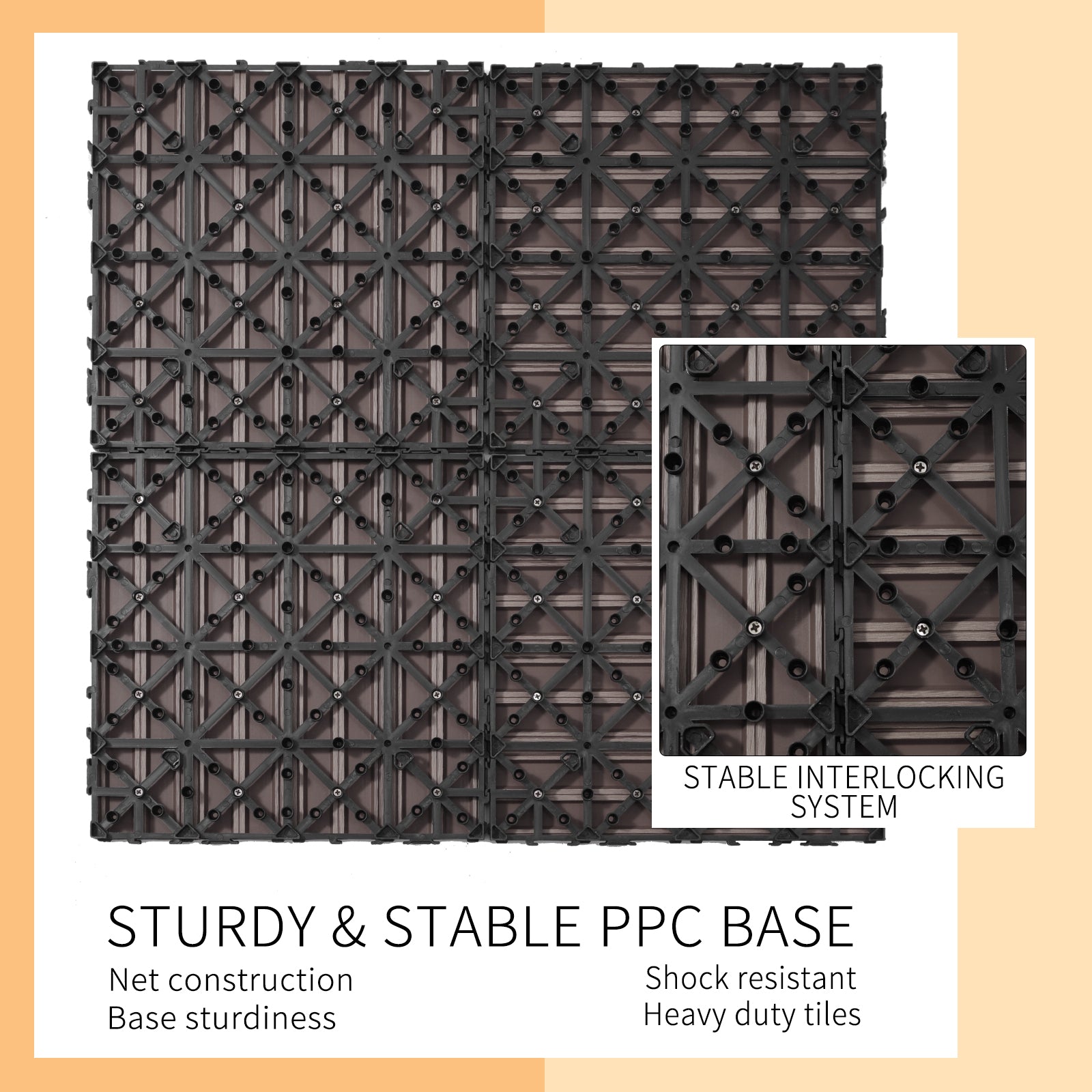 Wood Plastic Composite Deck Tiles Set Of 20, Sustainable Fsc Composite Decking Resist Rust, Water, Weather, Easy To Diy & Maintain, Ideal For Patios, Balconies, Rooftops, Light Coffee Color Light Coffee Wood Plastic