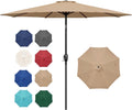 9Ft Outdoor Patio Umbrella Table Market Umbrella With Push Button Tilt And Crank, 8 Sturdy Ribs, Uv Protection Waterproof For Garden, Lawn, Deck, Backyard, Pool,Tan Tan Polyester