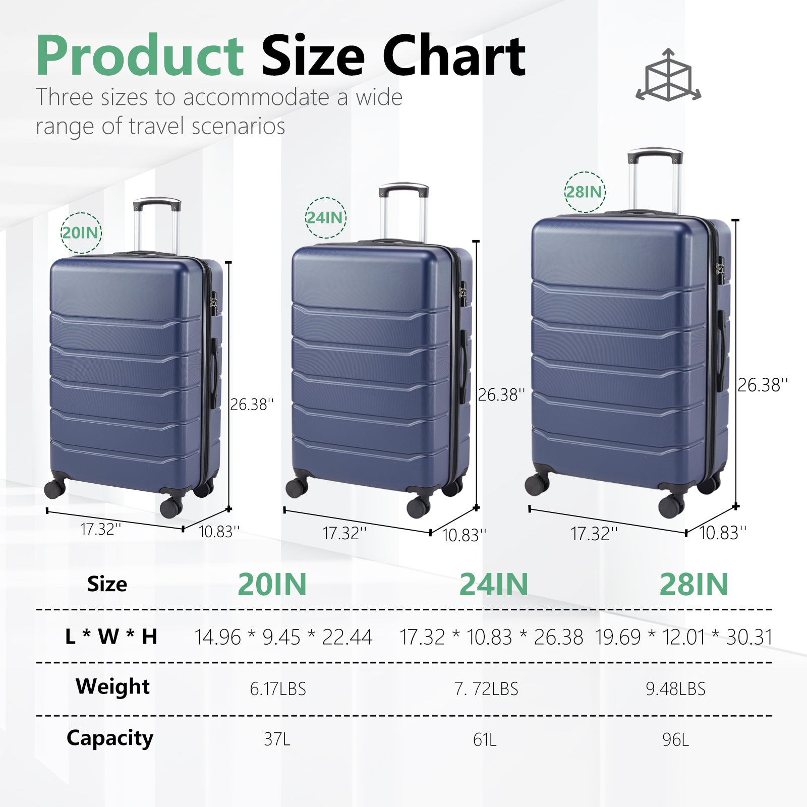 Hard Sided Expand Suitcase With Rotating Wheels, Tsa Lock, Retractable Handle, Blue, 20" Blue Iron Plastic