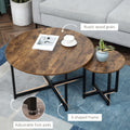 Homcom Round Coffee Table Set Of 2, Industrial Living Room Tables With Metal Frame, Circle Coffee Tables For Living Room, Rustic Brown Rustic Brown Mdf