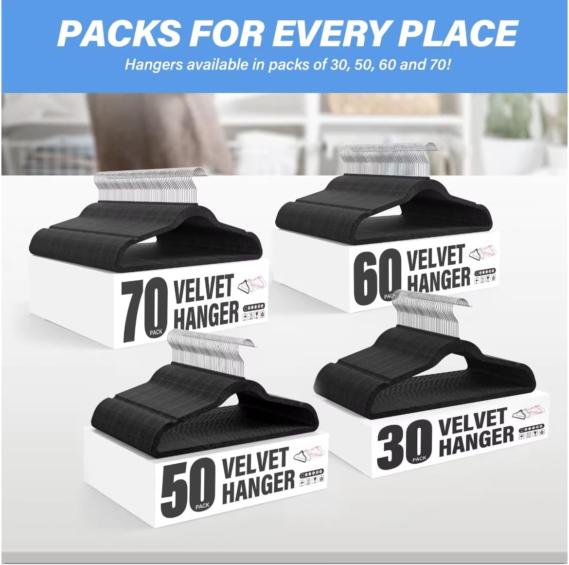 Velvet Hangers 50 Pack, Non Slip Clothes Hangers With Shoulder Notches, 360 Swivel Hooks, Heavy Duty Standard Hangers For Closet Space Saving, Black Black Velvet