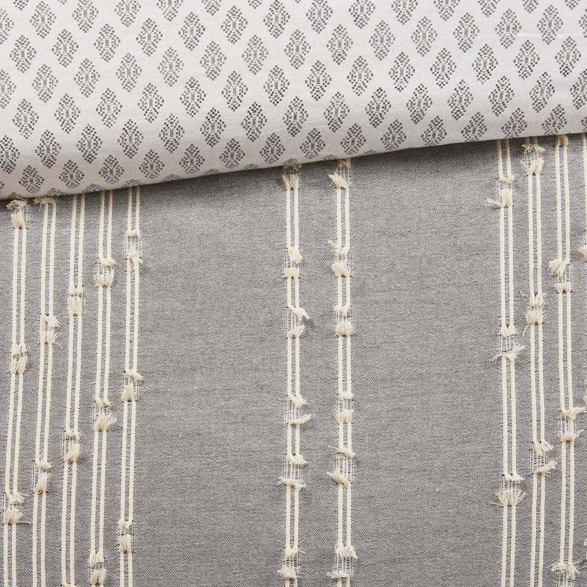 3 Piece Cotton Jacquard Duvet Cover Set King Gray Cotton