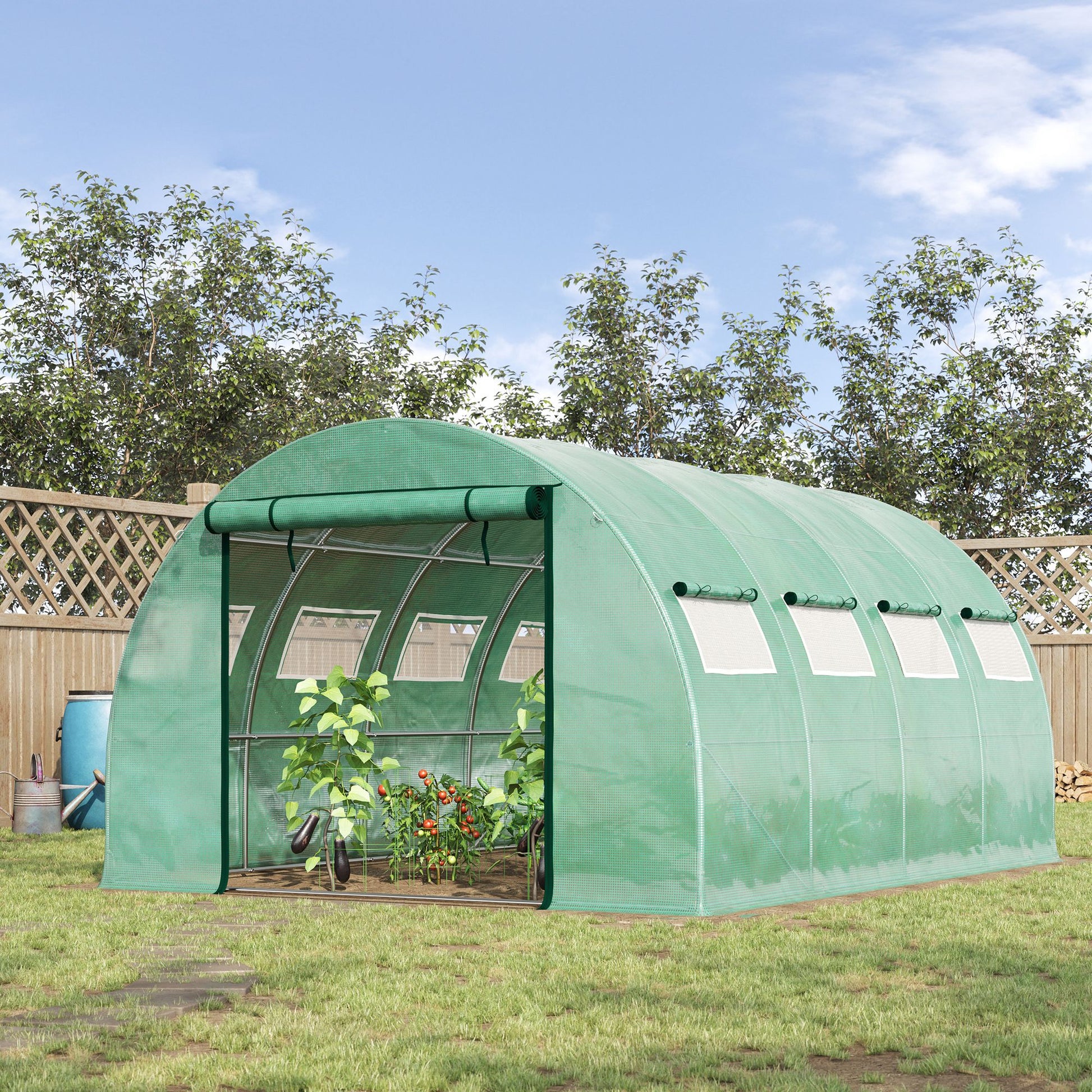 Outsunny 13' X 10' X 6.5' Walk In Tunnel Greenhouse With 2 Zippered Mesh Doors & 10 Mesh Windows, Upgraded Gardening Plant Hot House With Galvanized Steel Hoops, Green Green Plastic