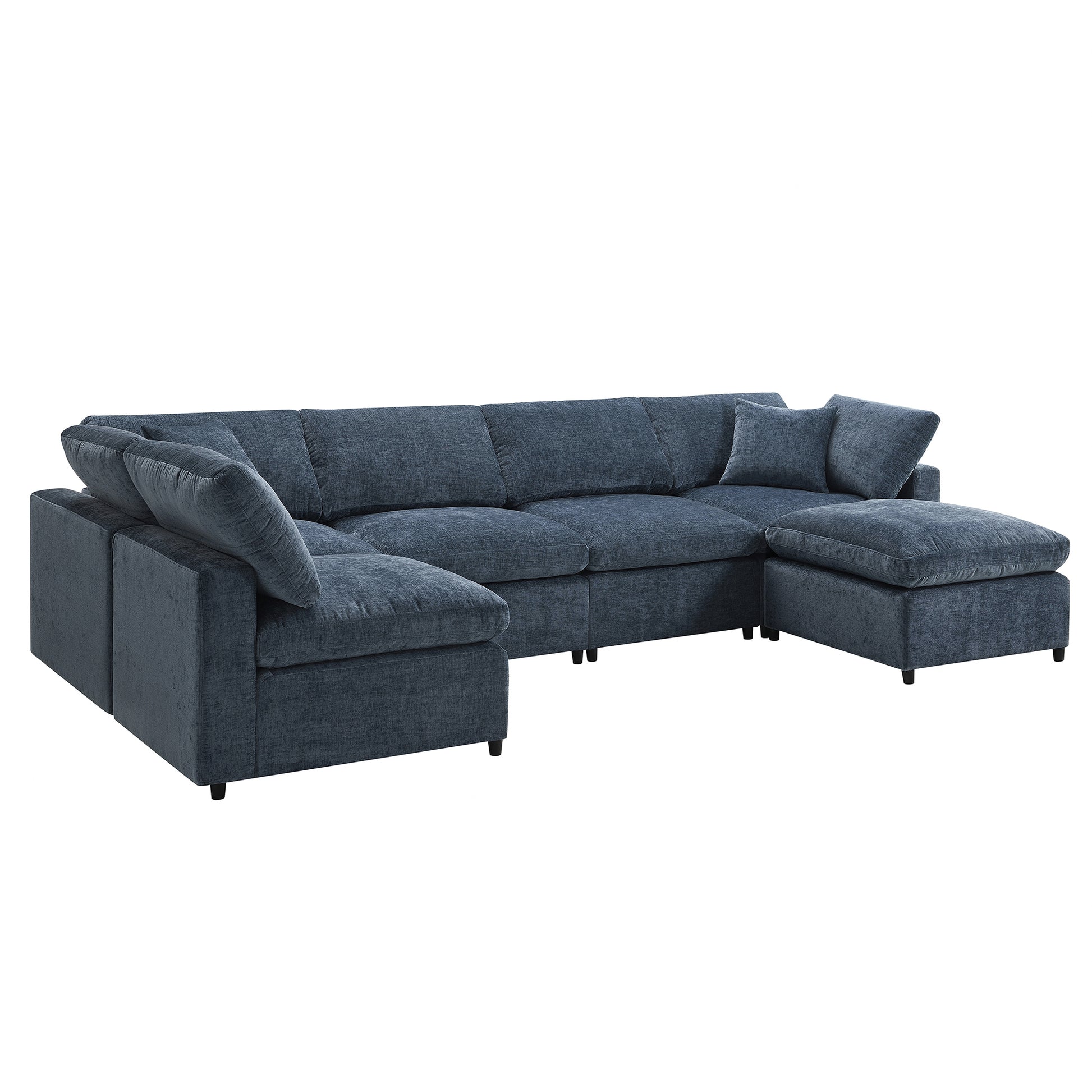 130*65" Modern Modular Cloud Sofa Bed, 6 Seat Chenille Sectional Couch Set With Ottoman,Free Combination,Convertible U Shaped Sleeper Sofa For Living Room, Apartment, 3 Colors Dark Blue Chenille 6 Seat