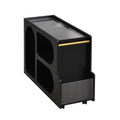 Mobile End Table With Lockable Wheels, Narrow Coffee Table With 5Mm Thick Fluted Tempered Glass, Modern Nightstand With Golden Round Rod, Living Room, Black, 31.5''W X11.8''D X 23.1''H Black Primary Living Space Mdf