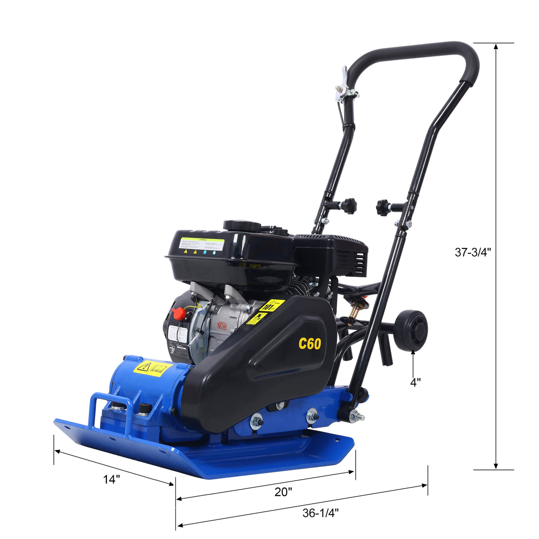 212Cc 6.5Hp 5600Vpm Gas Vibration Compaction Force 20 X 14 Inch Plate Compactor W Built In Wheel,Epa Compliant Blue Steel