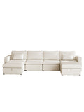 Modern Cotton Linen Modular Sectional Sofa, U Shape Convertible Sofa Set With Pillows, Oversized Sectional Couches With Storage Ottomans For Living Room, Loft, Apartment, Office White 6 Seats White Wood Primary Living Space Medium Duty Pine 6 Seat White