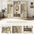 4 In 1 Detachable Hall Tree With Storage And 7 Hooks, Multiple Functions Hallway Coat Rack With Storage Drawers And Cabinet, Antique Beige Shoe Bench For Entryway Hallway Beige Particle Board Mdf