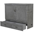 Queen Size Murphy Bed With Usb Ports, Large Drawers And Metal Handles, Antique Grey Queen Gray Solid Wood Mdf