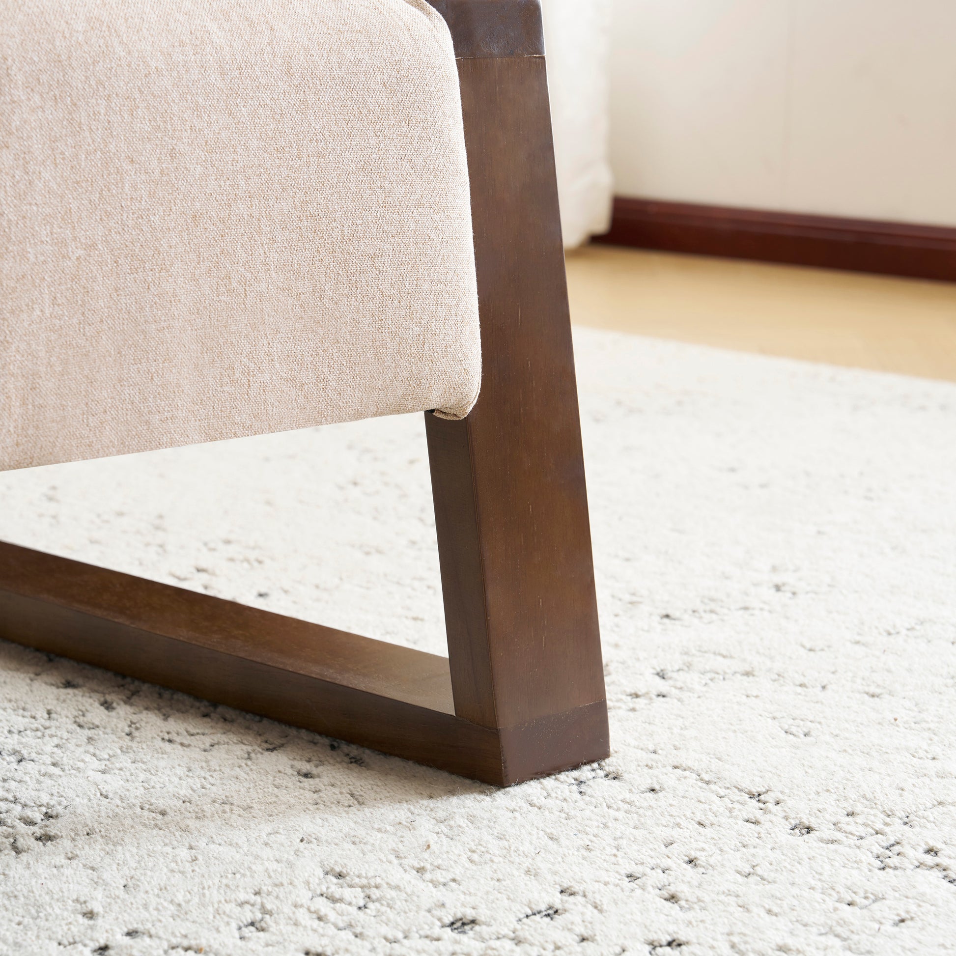 Sleek And Stylish Ottoman, Beige Beige Polyester,Wood