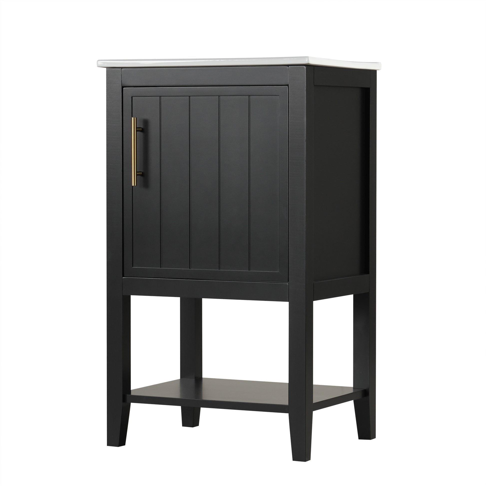 20" Bathroom Vanity With Sink, Bathroom Cabinet With Soft Closing Door, Storage Rack And Open Shelf, Black Black Solid Wood Mdf