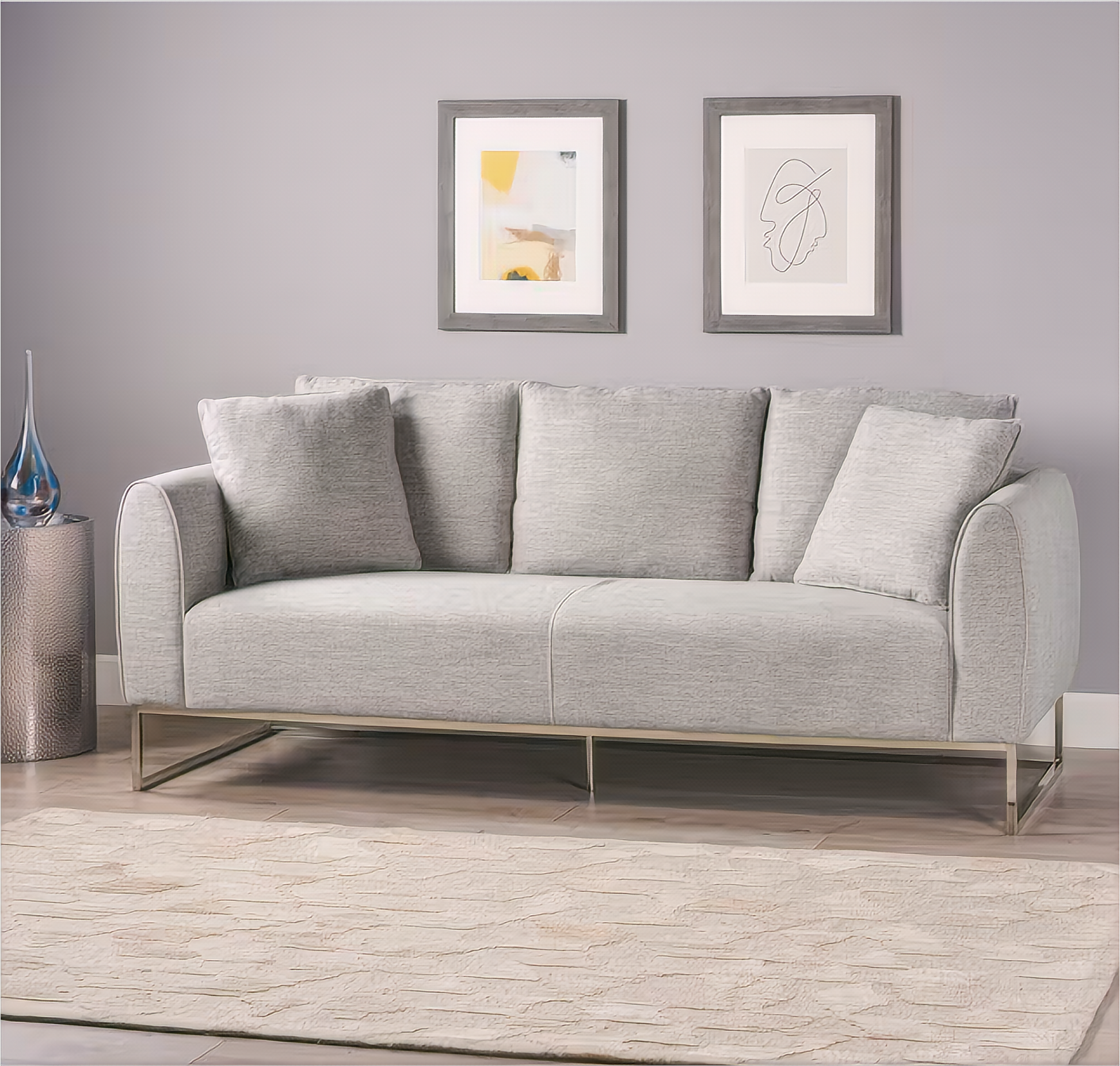 Comfortable And Stylish 82.75" Gray Fabric 2 Seater Sofa With Silver Legs And Soft Upholstery, Extra Deep Seats, For Small Space, Living Room, Office Apartment Gray, Fabric Gray Wood Primary Living Space Medium Soft Cushion Back Light Duty