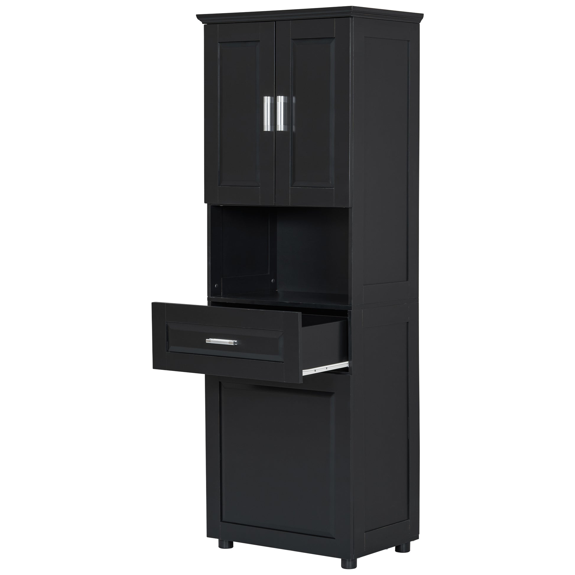 Tall Bathroom Cabinet With Laundry Basket, Large Storage Space Tilt Out Laundry Hamper And Upper Storage Cabinet, Black Black Mdf