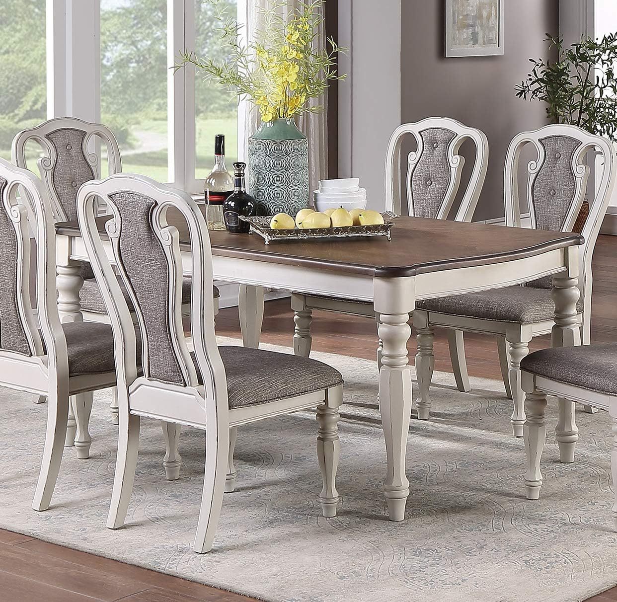 Transitional Style 1Pc Dining Table Antique White W Oak Top Rectangle Table Kitchen Dining Room Antique White,Oak Seats 6 Dining Room Contemporary,Modern,Transitional Rubberwood Kitchen & Dining Tables Rectangular Rubber Wood,Solid Wood