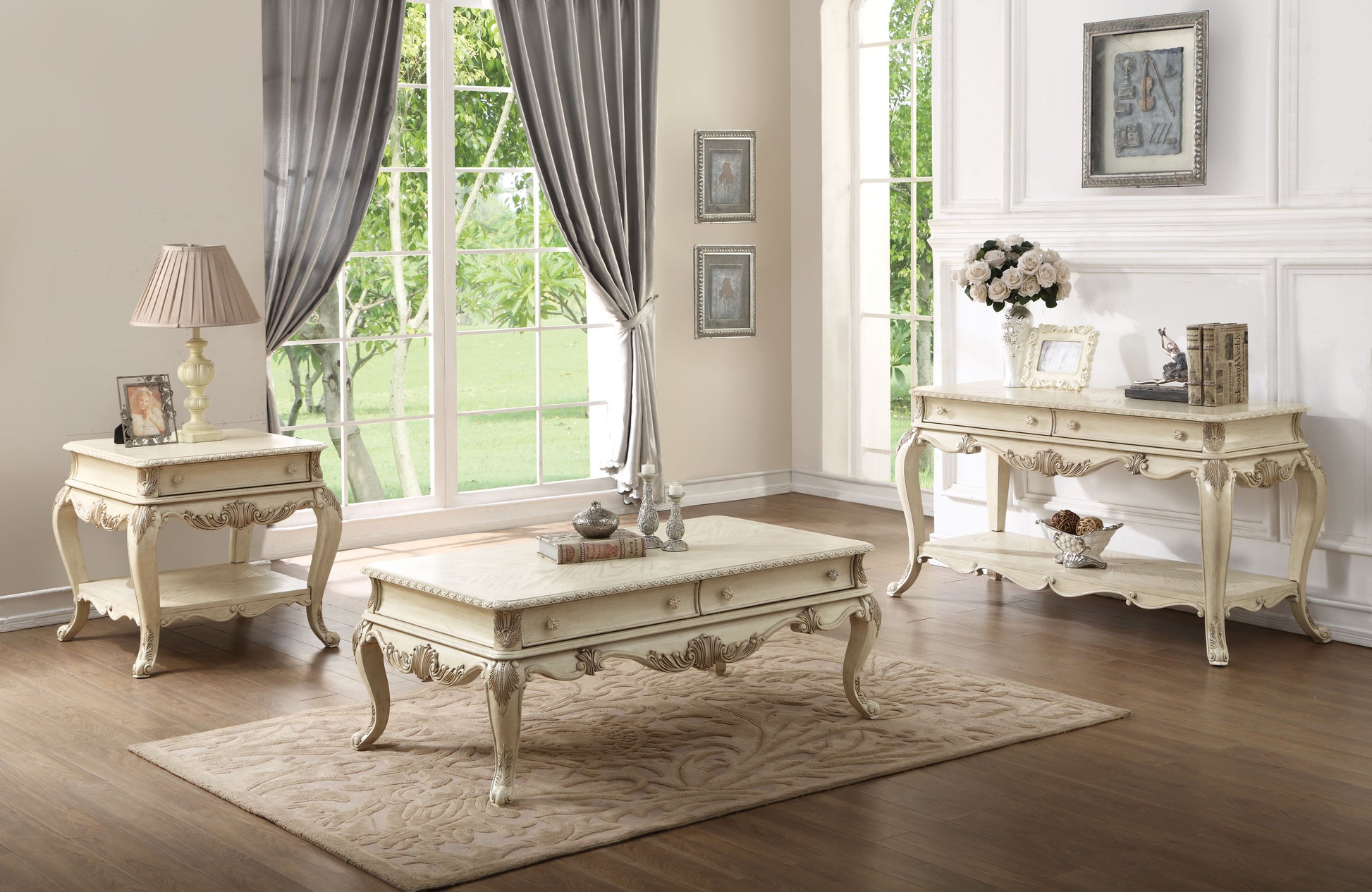 Antique White 2 Drawer Coffee Table With Cabriole Leg Antique White Primary Living Space Drawers Rectangular Mdf