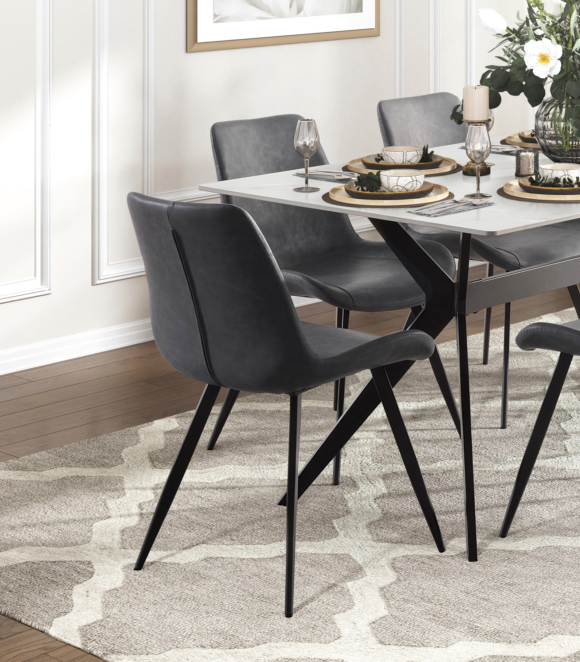 Modern Contemporary Dining Table 1Pc Sintered Stone Tabletop Marble Look Black Metal Legs Kitchen Dining Furniture White Seats 6 Dining Room Contemporary,Modern Rectangular Sintered Stone