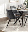 Modern 5Pc Dining Table Set With 4X Chairs Gray Upholstered Sintered Stone Tabletop Black Metal Legs Kitchen Dining Furniture Gray Seats 4 Dining Room Contemporary,Modern Rectangular Dining Table