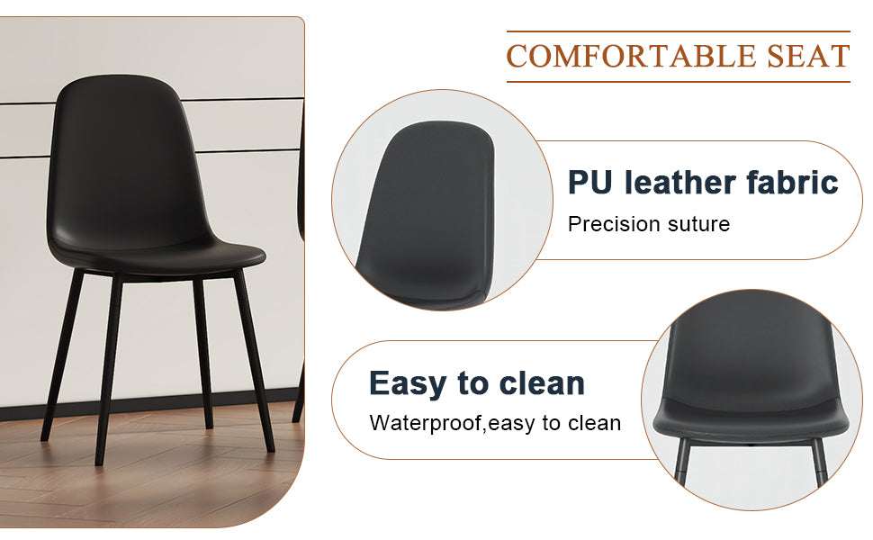 Modern Minimalist Black Dining Chair Set Four Chairs Per Box, Stable And Comfortable.Modern Mid Century Style Upholstered Side Chairs,Spoon Shaped Chairs With Black Metal Legs. Black Metal,Pu