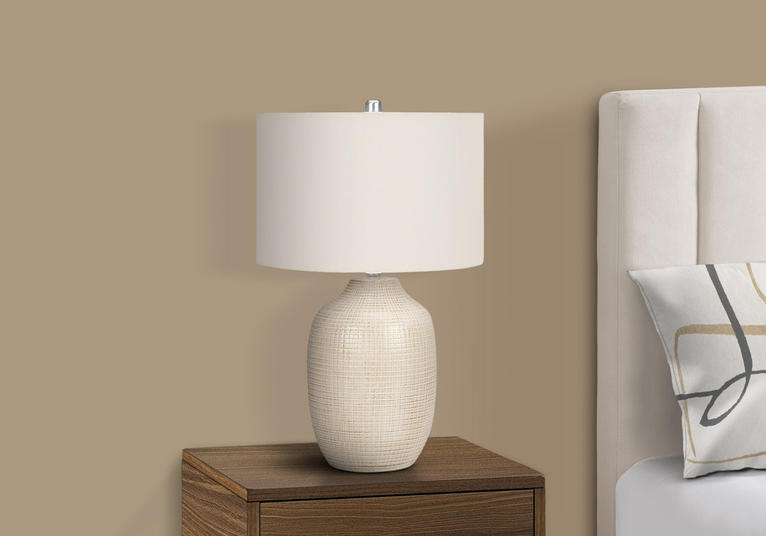 Lighting, 26"H, Table Lamp, Cream Ceramic, Ivory Cream Shade, Contemporary Cream Ceramic