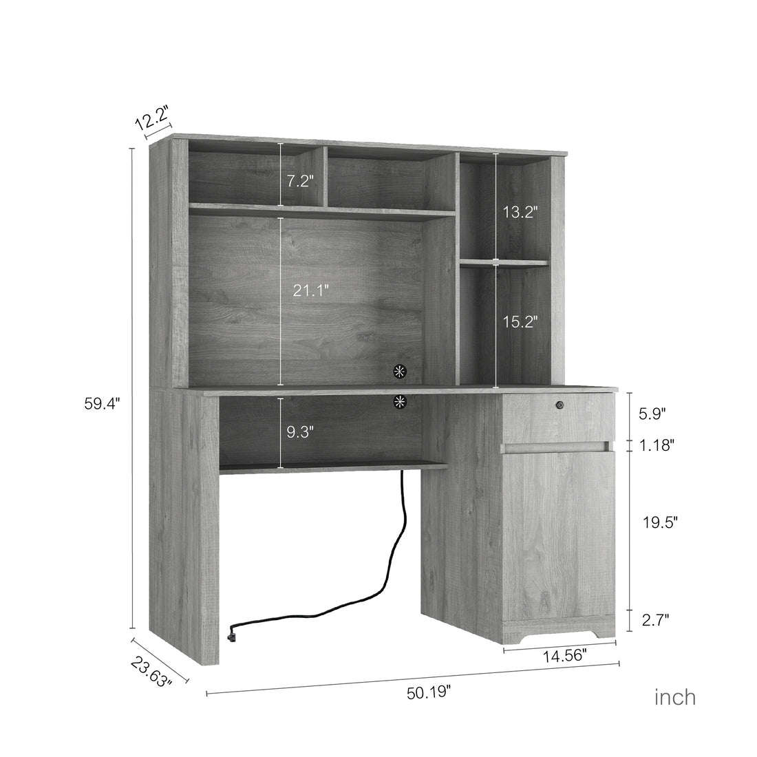 Computer Desk With Hutch & Bookshelf,Wood Executive Desk Teens Student Desk Writing Laptop Home Office Desk With Drawers,3 Ac Outlets And 2 Usb Charging Ports,Study Laptop Table For Home Gray Mdf