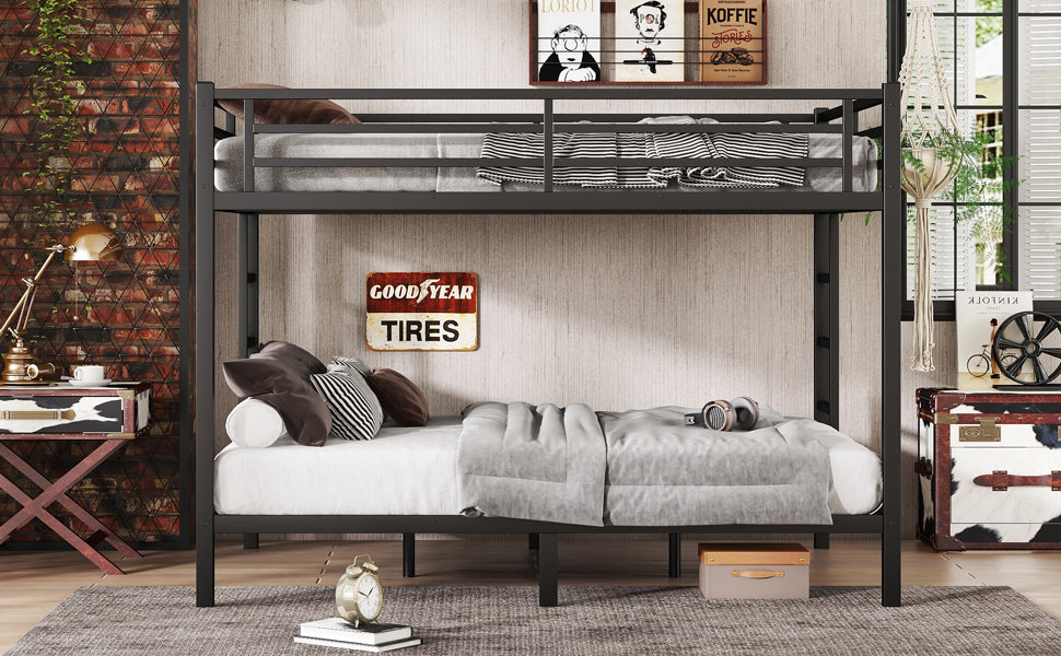 Metal Queen Over Queen Bunk Bed For Teens And Adults,Space Saving Noise Reduced No Box Spring Needed, Black Box Spring Not Required Queen Black Metal