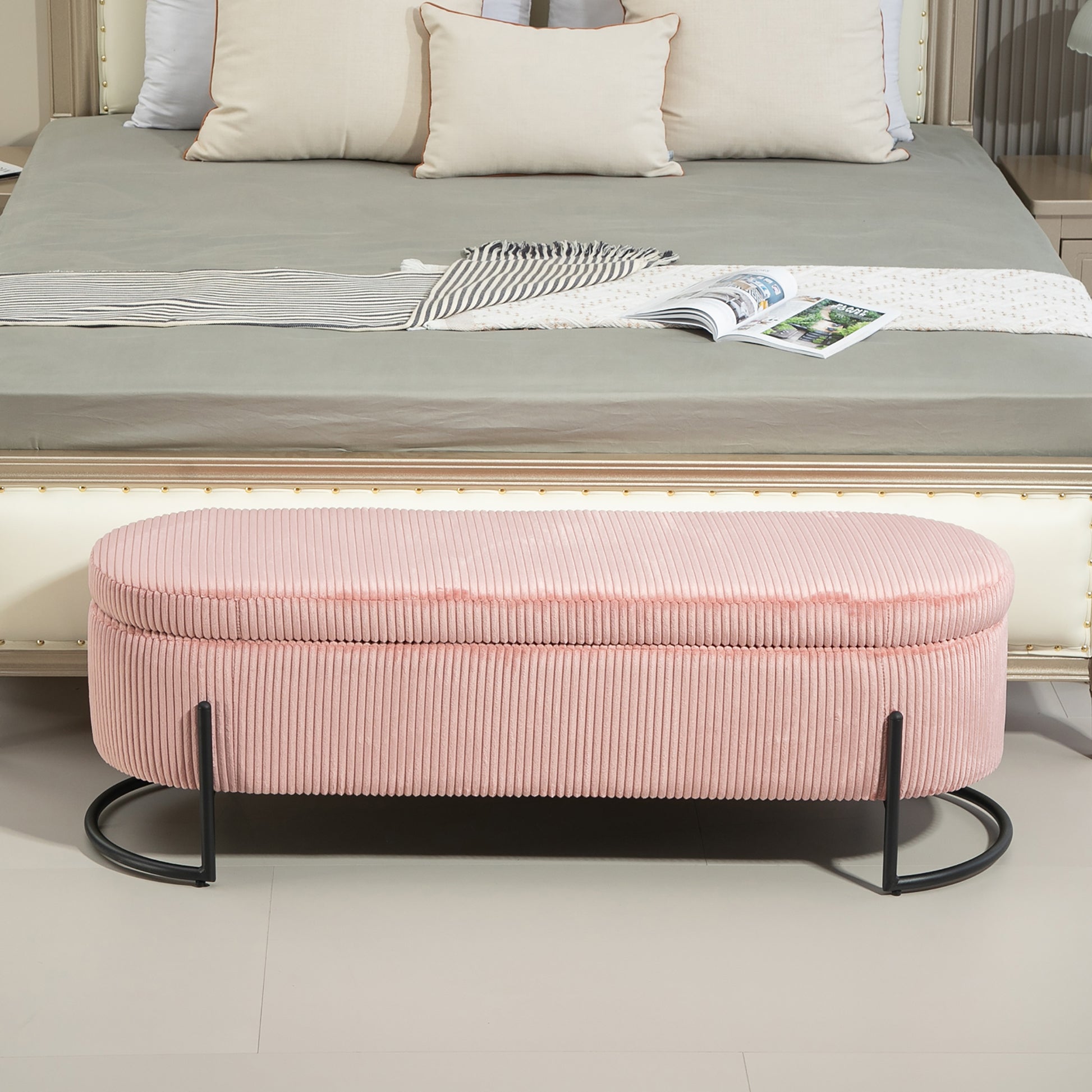 Coolmore Storage Ottoman,Bedroom End Bench,Upholstered Fabric Storage Ottoman With Safety Hinge, Entryway Padded Footstool, Ottoman Bench For Living Room & Bedroom Pink Pink Foam Velvet