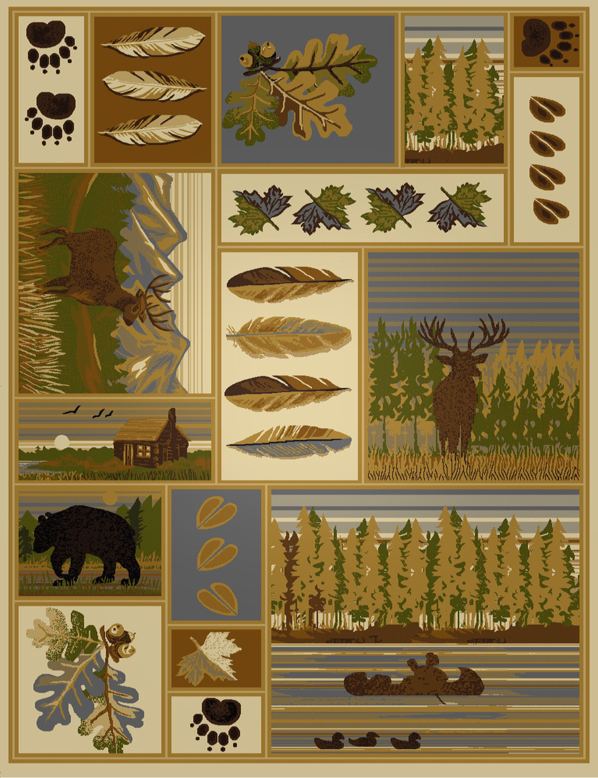 Woodland Gc Rst5101 Multi 7 Ft. 10 In. X 10 Ft. 3 In. Lodge Area Rug Cream Polypropylene