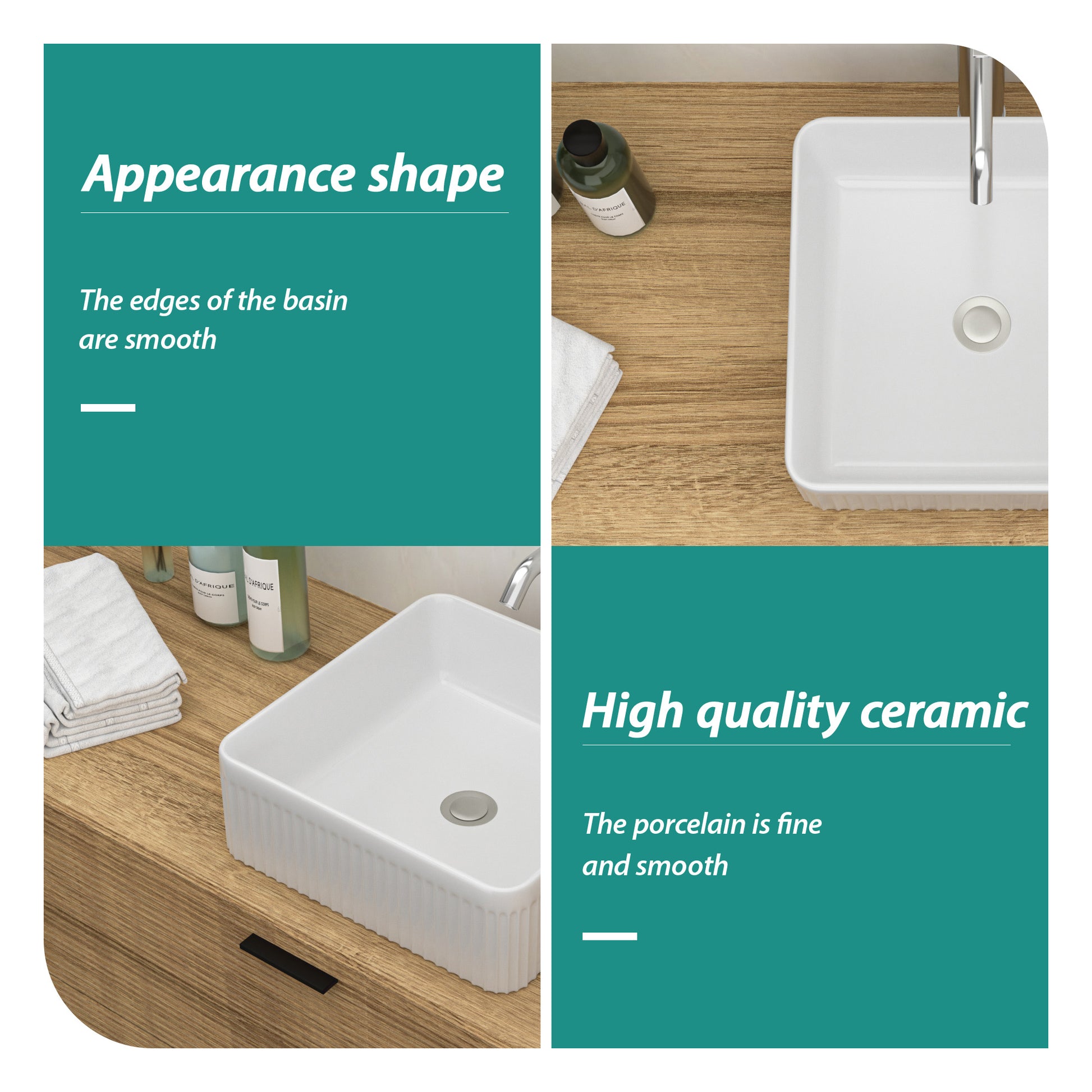 15.69"X15.69" White Ceramic Square Vessel Bathroom Sink White Ceramic