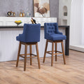 Coolmore Bar Stools Set Of 2 Counter Height Chairs With Footrest For Kitchen, Dining Room And 360 Degree Solid Wood Legs Swivel Bar Stools Set Of 2 Navy Linen Navy Foam Linen