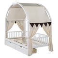 Twin Size Bed With Arched Roof And 2 Drawers, White Twin White Plywood