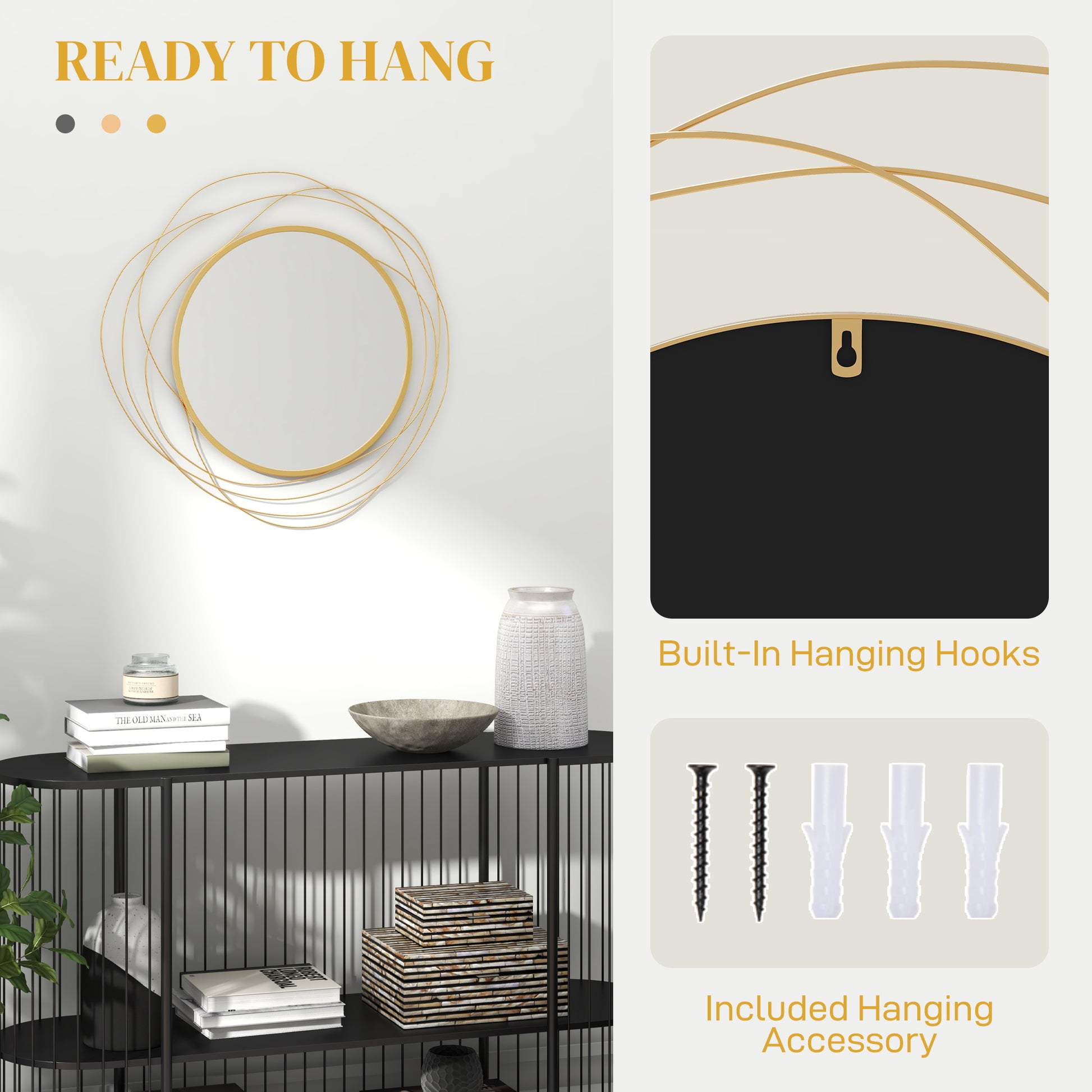 Homcom Metal Wall Art Modern Mirror Decor Home Hanging Wall Sculptures For Living Room Bedroom Dining Room, Gold Gold Mdf Glass