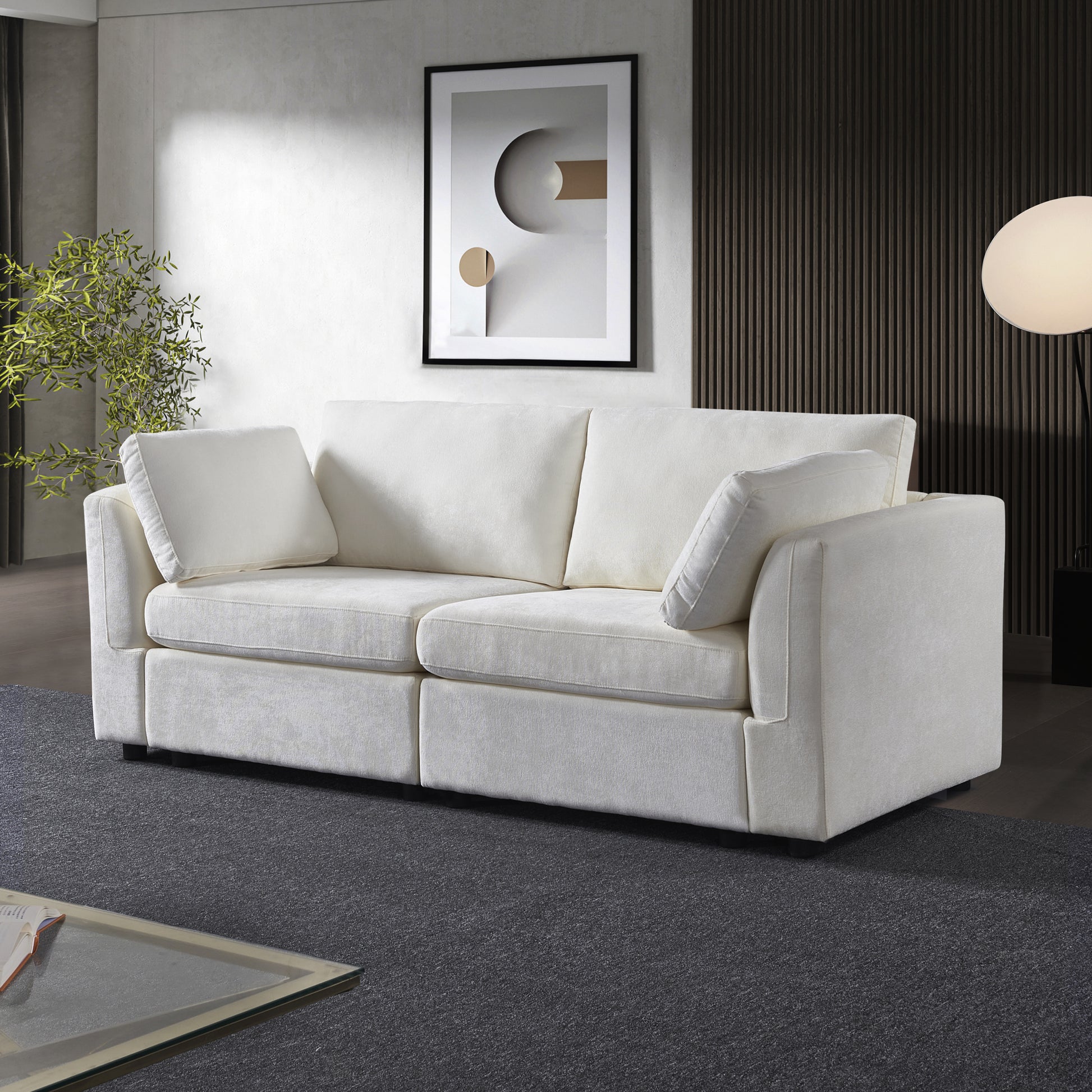 Modular Sofa Whiten Chenille Fabric, Simple And Grand, The Seat And Back Is Very Soft. This Is Also A Knock Down Sofa Creamy White White Chenille Wood Primary Living Space Medium Firm Light Duty Victorian Rectangle Acacia Rolled Arms Chenille 2 Seat