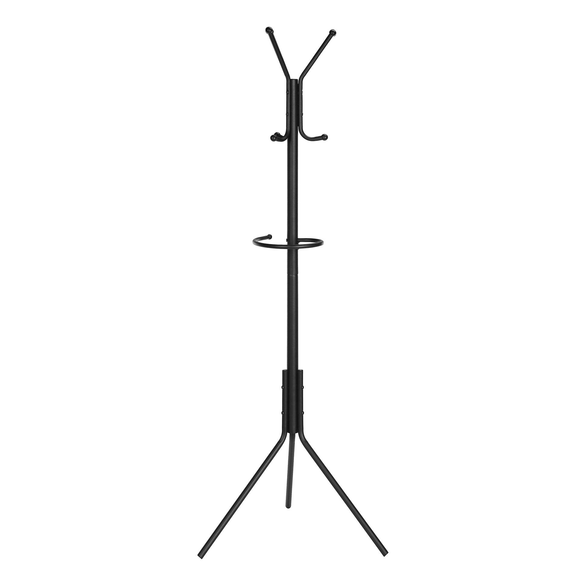 Coat Rack, Hall Tree, Free Standing, Hanging Bar, 6 Hooks, Entryway, 68"H, Bedroom, Black Metal, Contemporary, Modern Black Metal