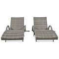 K&K 80'' Outdoor Wicker Chaise Lounge Chairs Set Of 2, Patio Rattan Reclining Chair Pull Out Side Table Adjustable Backrest Ergonomic Wave Design Pool Sunbathing Recliners, Grey No Lounge Grey Seats