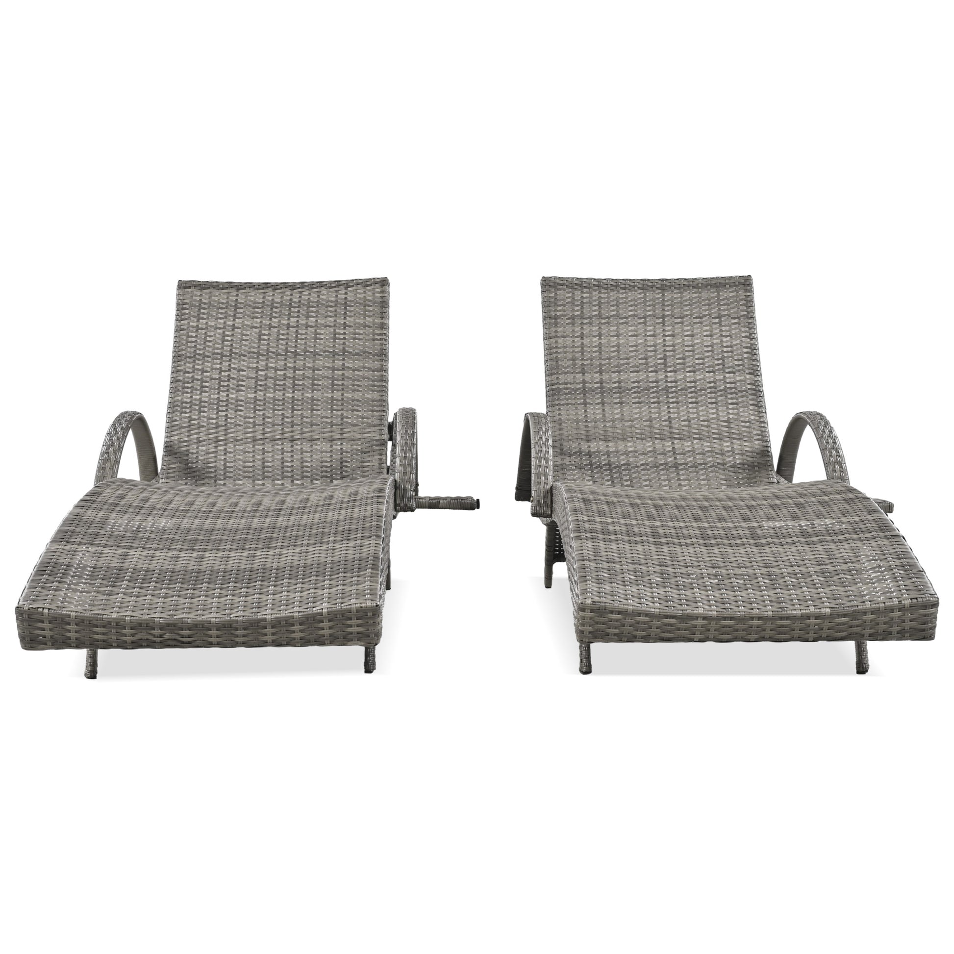 K&K 80'' Outdoor Wicker Chaise Lounge Chairs Set Of 2, Patio Rattan Reclining Chair Pull Out Side Table Adjustable Backrest Ergonomic Wave Design Pool Sunbathing Recliners, Grey No Lounge Grey Seats