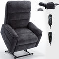 Grey Chenille Dual Motor Infinite Position Up To 350 Lbs Power Lift Recliner Chair With Power Remote, Heat Massage And Heavy Duty Motion Mechanism White Metal Primary Living Space Heavy Duty Push