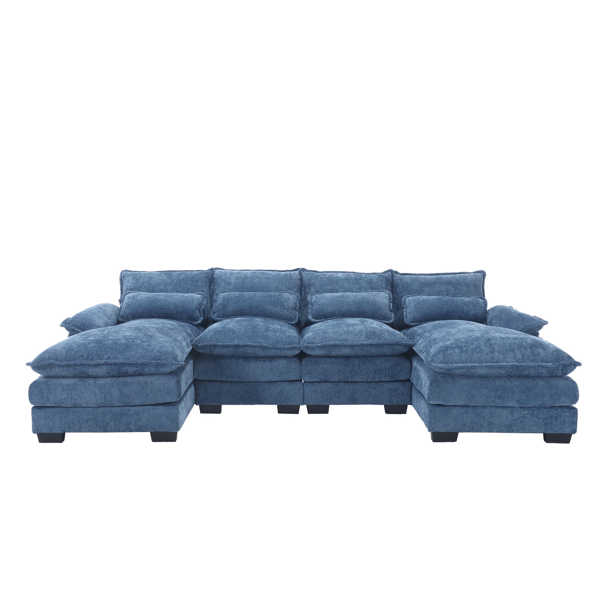 United We Win Modern Large Chenille Fabric U Shape Sectional Sofa Navy Chenille
