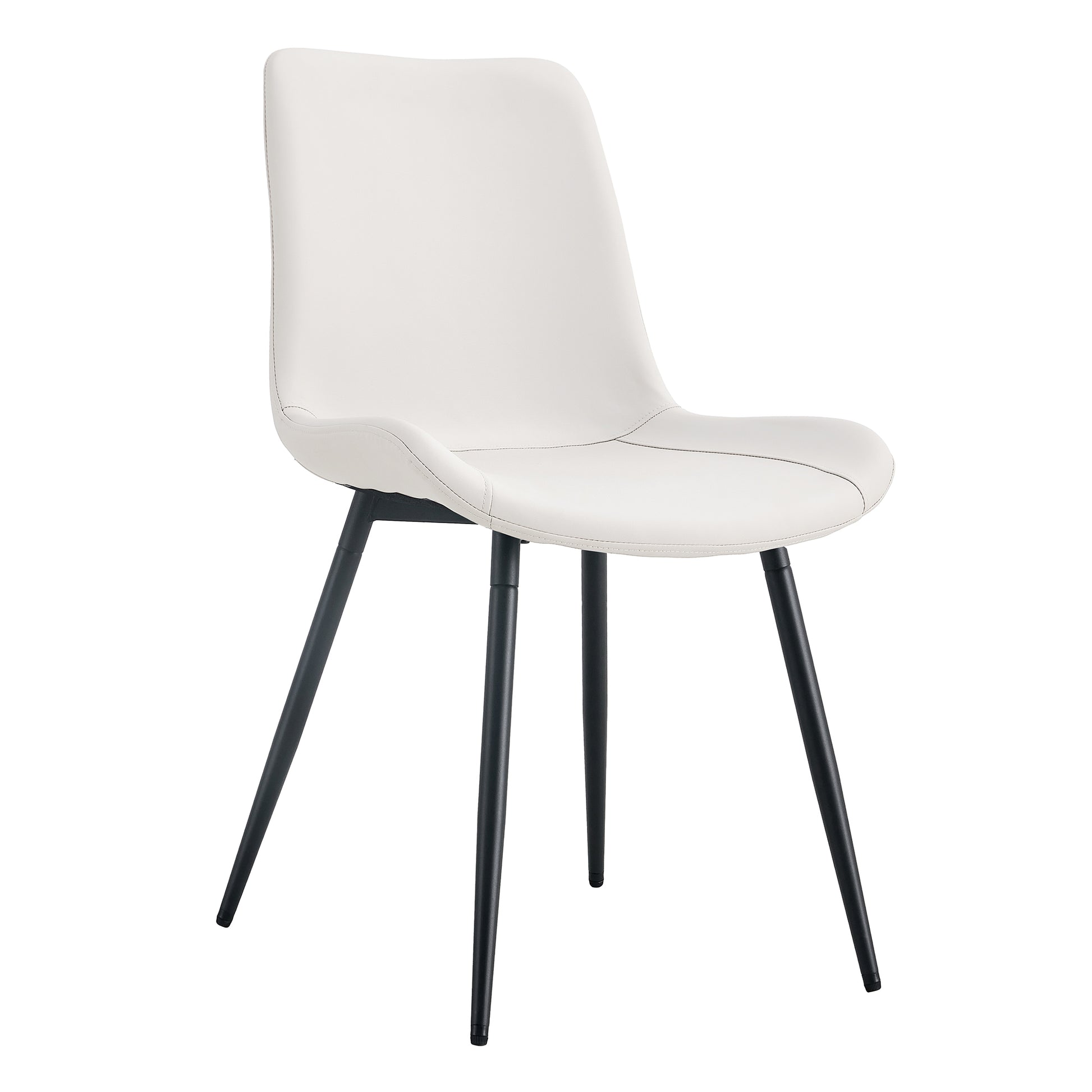 White Artificial Leather Backrest Cushion Dining Chair, Black Metal Legs, Curved Widened Cushion Design For More Comfort, Suitable For Restaurants, Kitchens, Bedrooms, Offices. 4 Chairs 0502 White Faux Leather