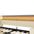 Twin Size Daybed With Trundle, Upholstered Daybed With Charging Station And Led Lights, Beige Twin Beige Pu Leather
