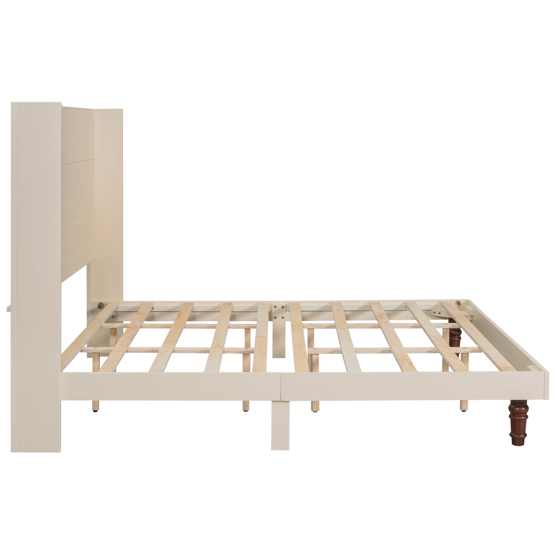 Stylish High Headboard Bed, 54 "High Headboard, High Quality, Comfortable High Back Design Ideal For Reading Or Relaxing, King Size, Beige Box Spring Not Required Beige Mdf