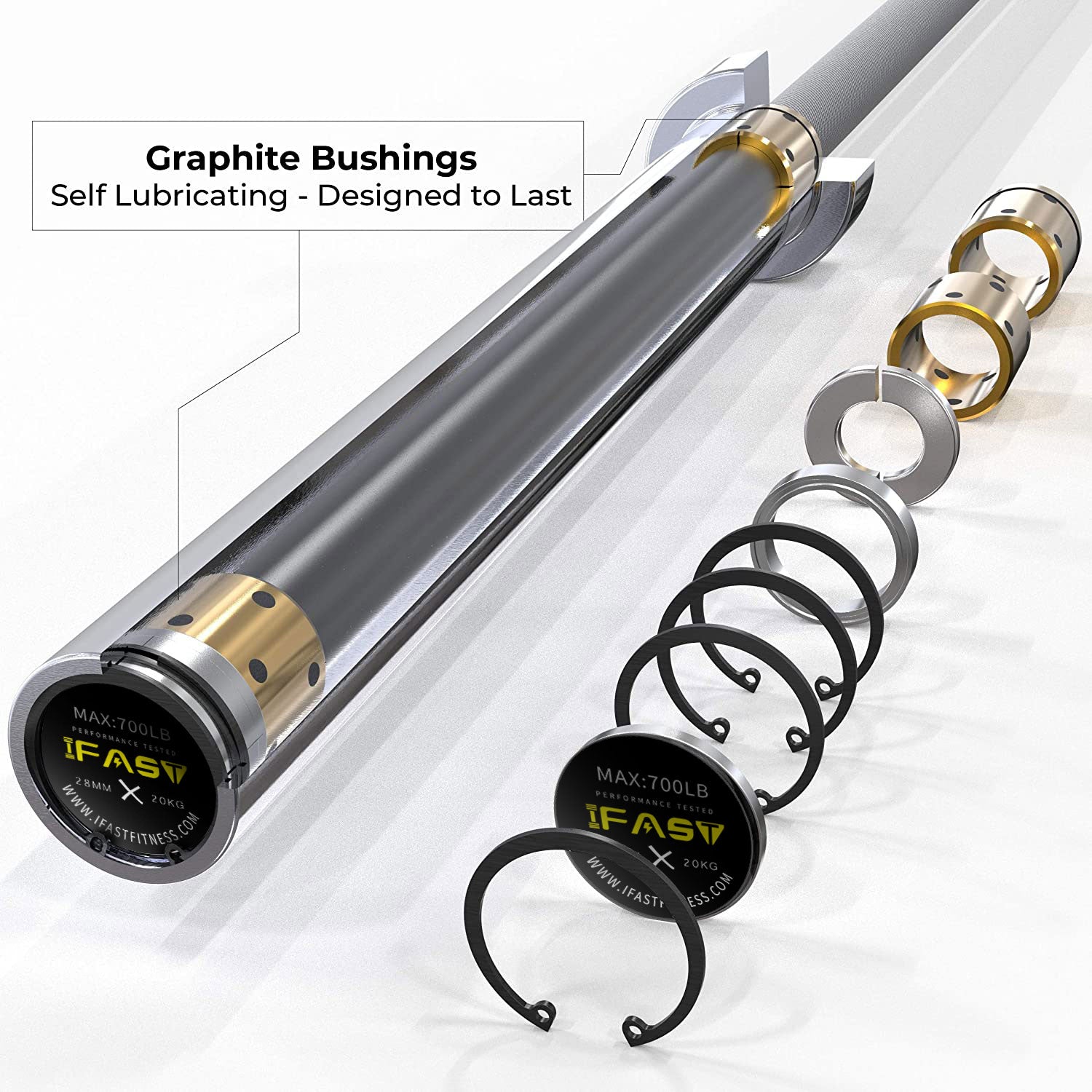 Barbell Bar For 2" Olympic Plates, Home Gym Weightlifting Bar 4Ft Solid Chrome Weight Bar 5Ft Fitness Training Curl Barbell 7.2Ft Indoor Fitness Silver Gym Body Building Stainless Steel