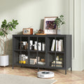 Heavy Duty Metal Modern Sideboard Buffet Cabinet With Storage Premium Steel Storage Cabinet ,Adjustable Feet,Glass Doors,Large Capacity Organizer For Living Room,Bed Room,Dining Room Black Kitchen
