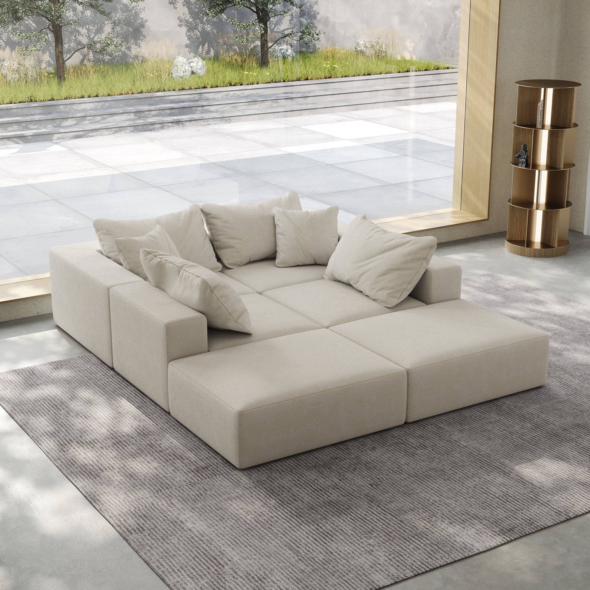 Oversized Sponge Cloud Sofa,Modern Upholstered Sectional Sofa Couch Set,Modular 162" L Shaped Sectional Living Room Sofa Set With 6 Pillows,Free Combination Sofa Couch For Living Room,Bedroom Beige Foam Chenille 6 Seat