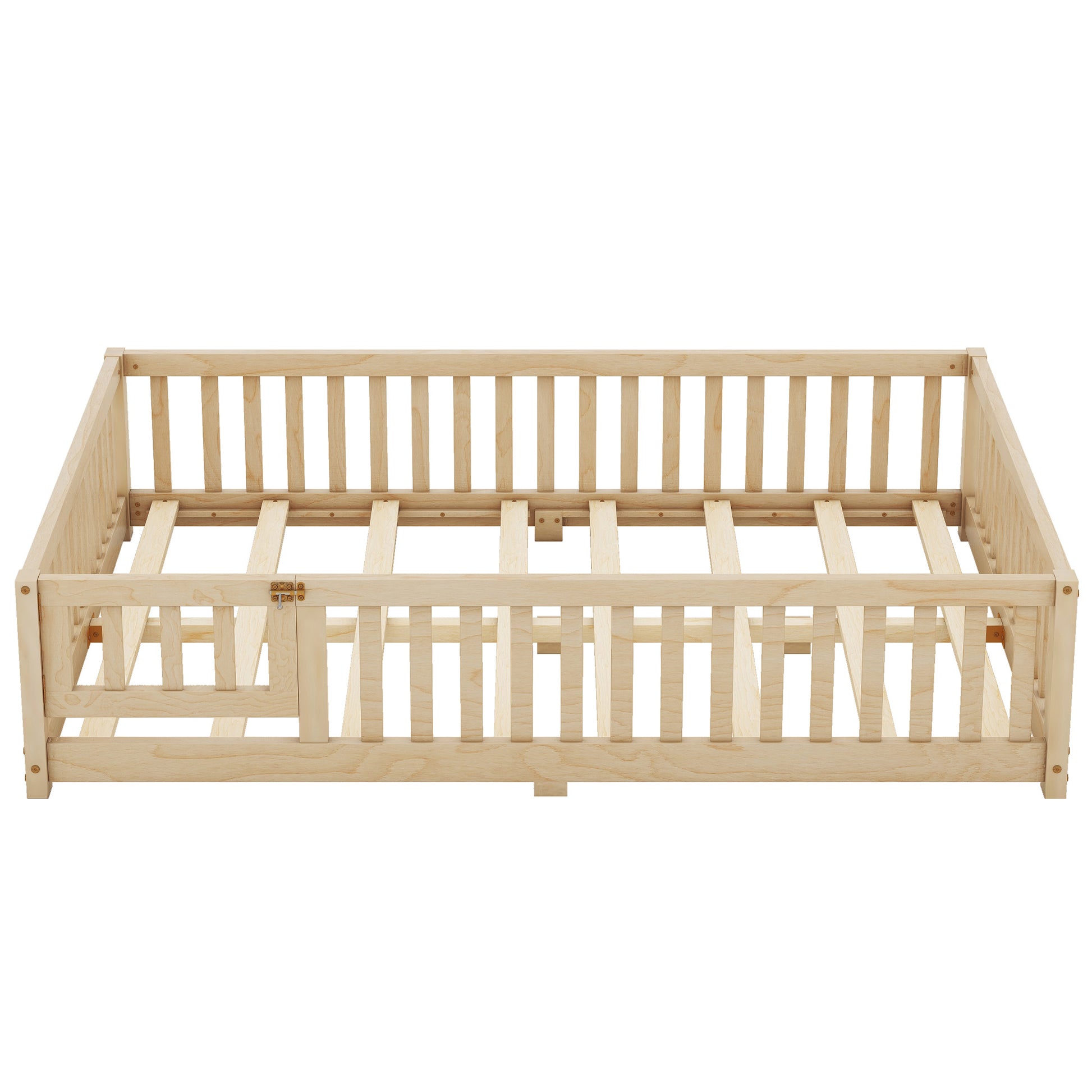 Full Size Bed Floor Bed With Safety Guardrails And Door For Kids, Natural Old Sku: W158090693 Full Natural Pine