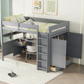Full Size Wooden Loft Bed With Wardrobe, Desk, Drawers, Shelves, Gray Full Gray Plywood