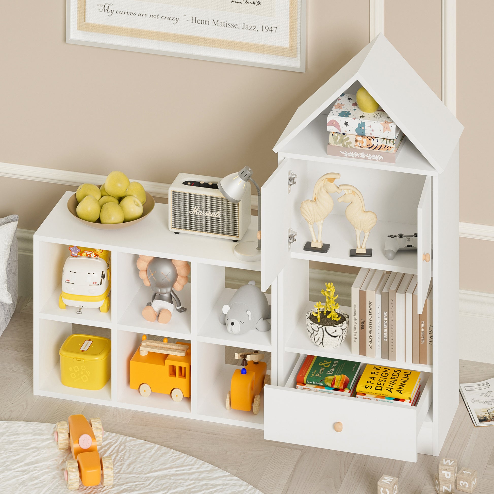 Versatile Children'S Bookshelf With House Shaped Design, Multi Functional Storage For Books And Toys, Adjustable Placement, Durable Kids Organizer For Playroom Or Bedroom Easy Assembly & Safe For