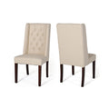 Dining Chair Beige Wood Fabric