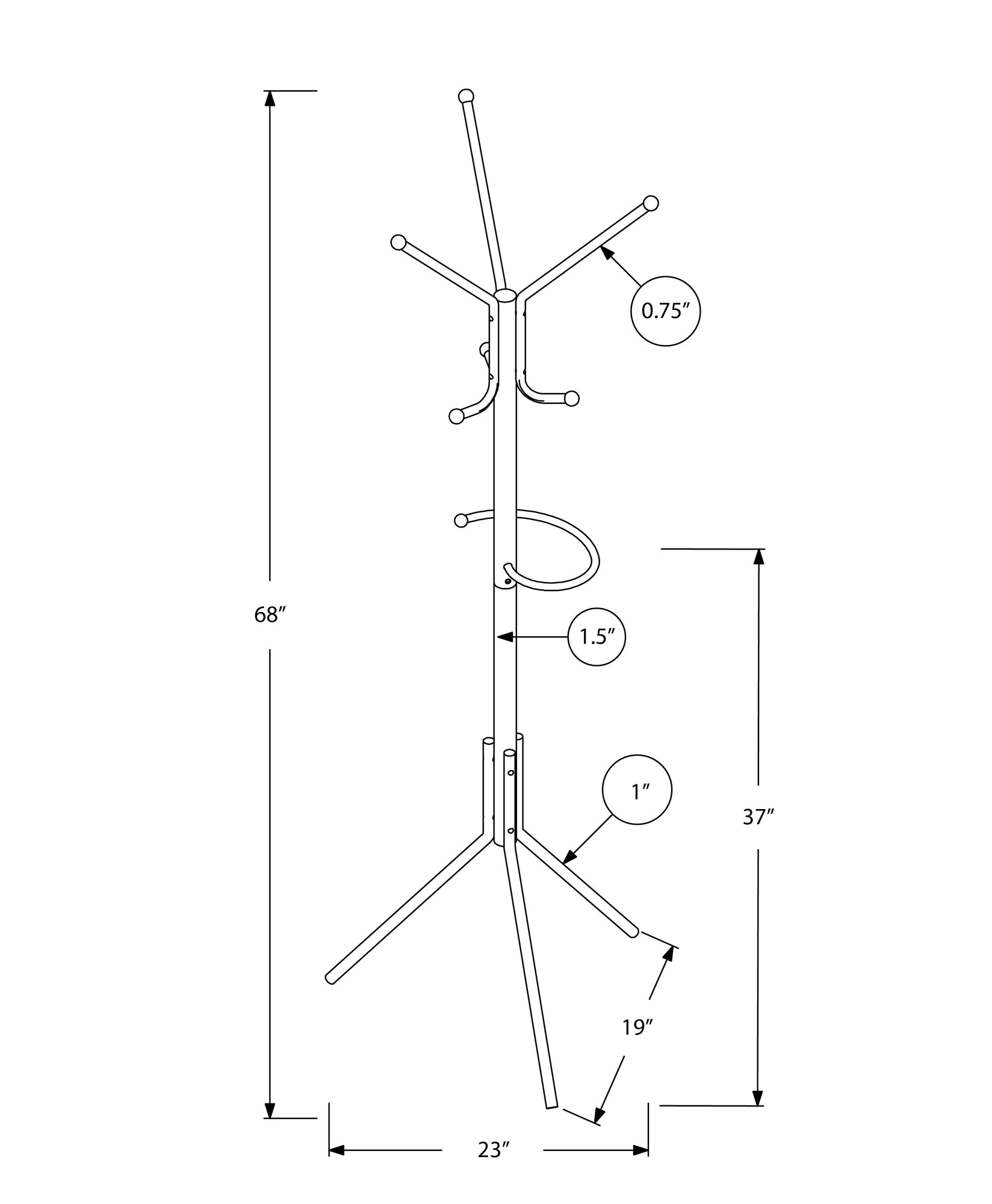 Coat Rack, Hall Tree, Free Standing, Hanging Bar, 6 Hooks, Entryway, 68"H, Bedroom, Grey Metal, Contemporary, Modern Silver Metal